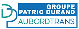 Logo du Groupe Patric Durand et Aubordtrans avec monogramme DP stylisé bleu et vert.